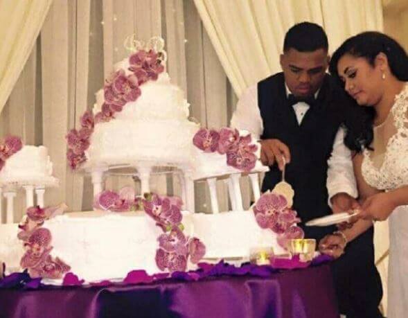Joe Taufete'e with his bride Noeleen at their wedding.